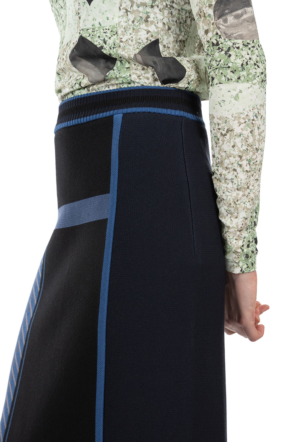 Mame Kurogouchi - Geometric Pattern Knitted Skirt - Navy