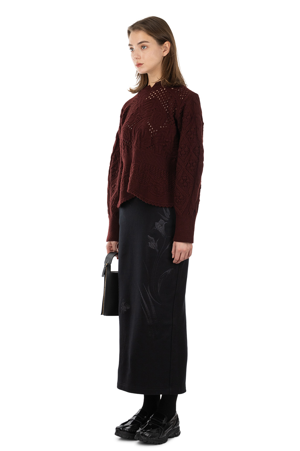 Mame Kurogouchi - Multi Pattern Low Gauge Knitted Top - Bordeaux