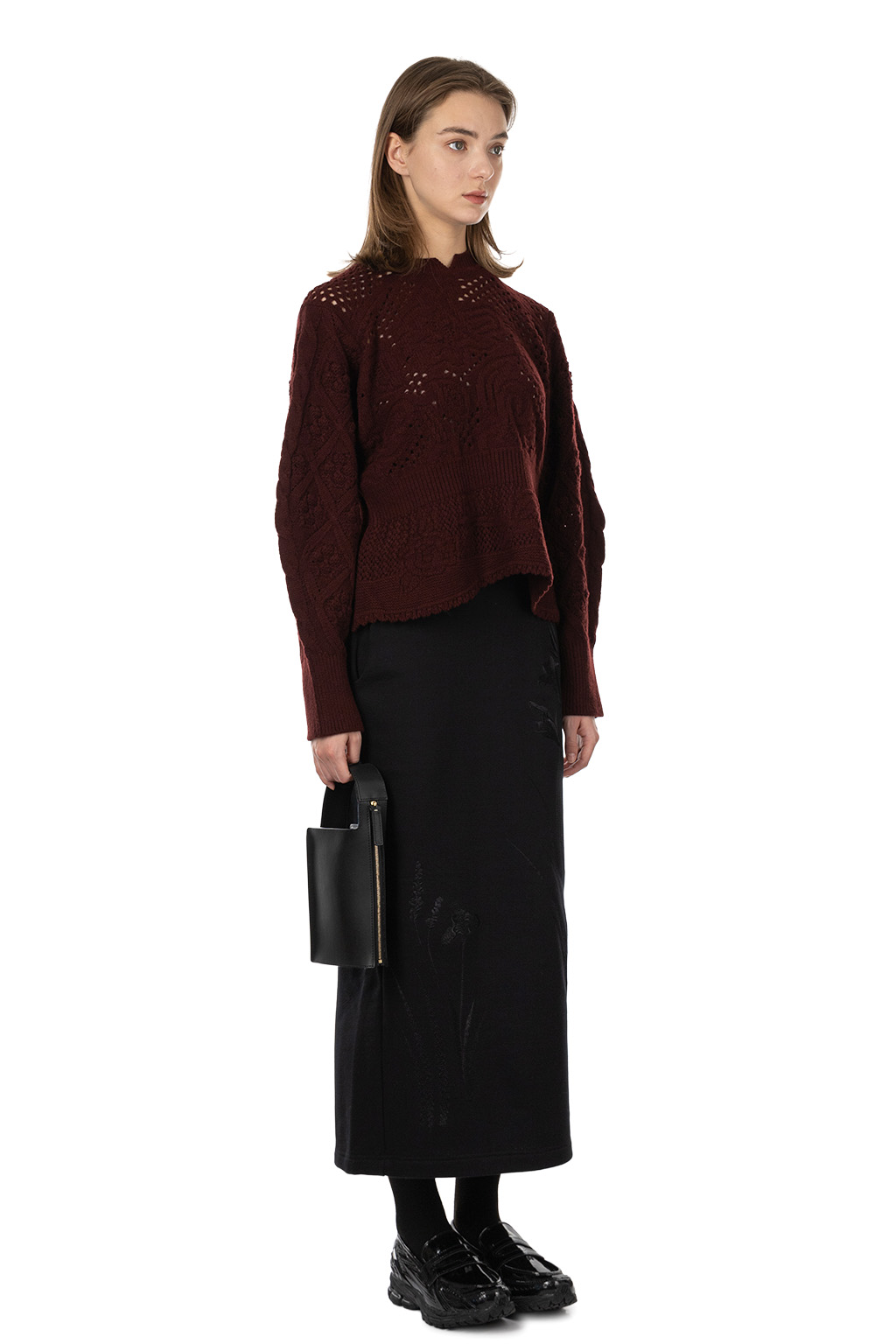 Mame Kurogouchi - Multi Pattern Low Gauge Knitted Top - Bordeaux