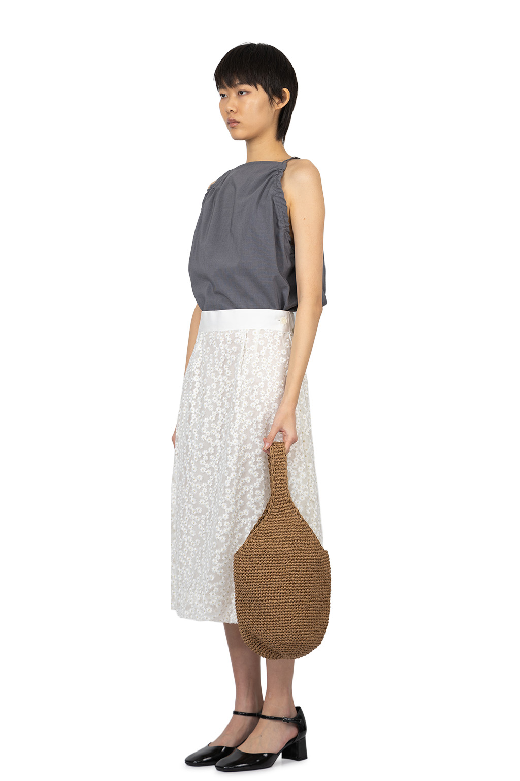 Manon - Floral Embroidery Balloon Skirt - White