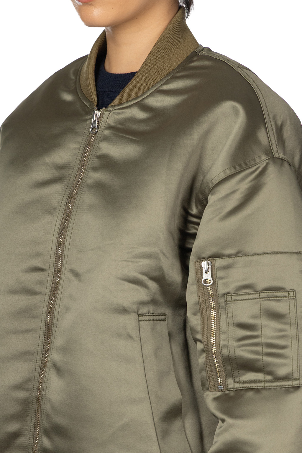 Manon - Heavy Satin Flight Jacket - Olive