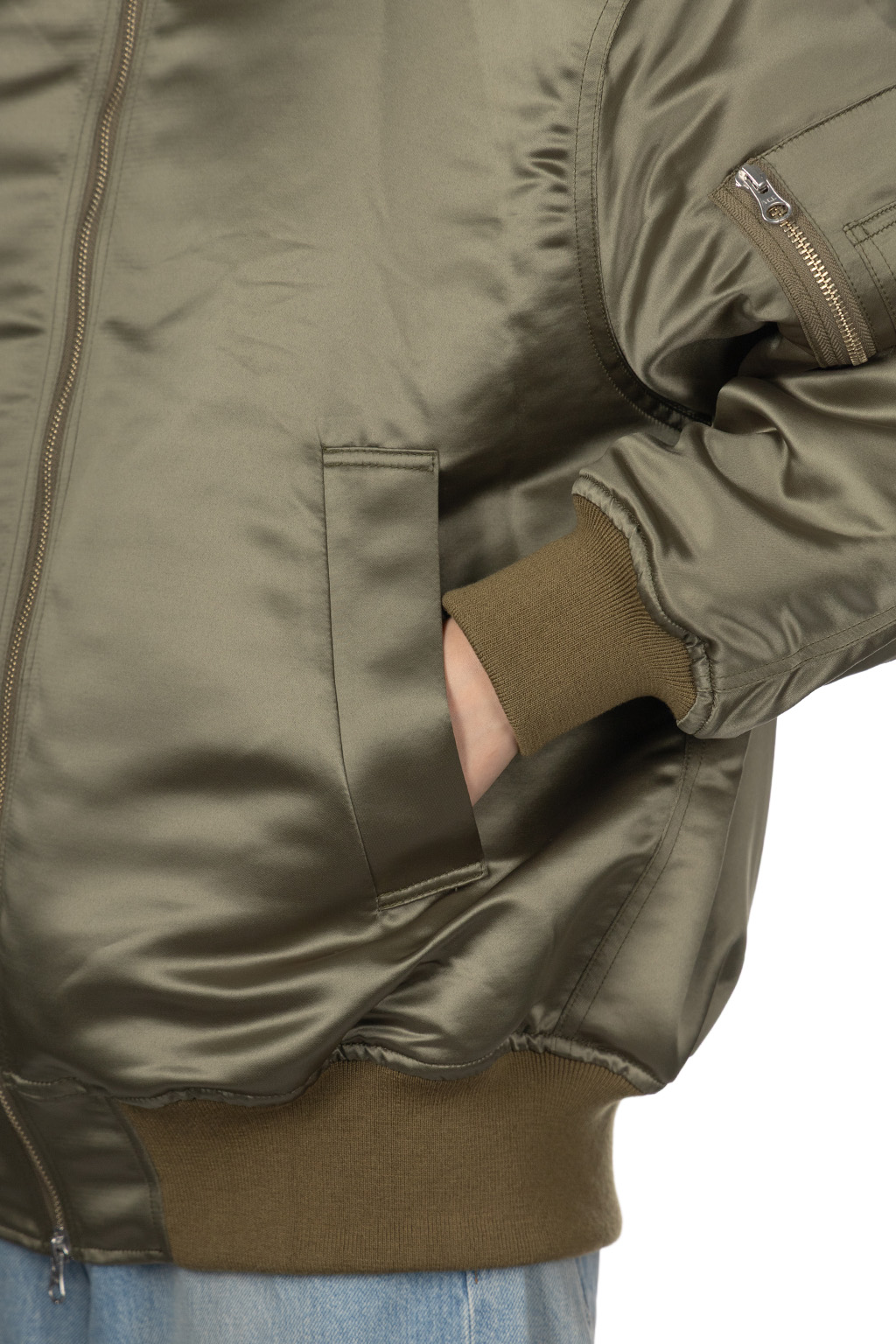 Manon - Heavy Satin Flight Jacket - Olive