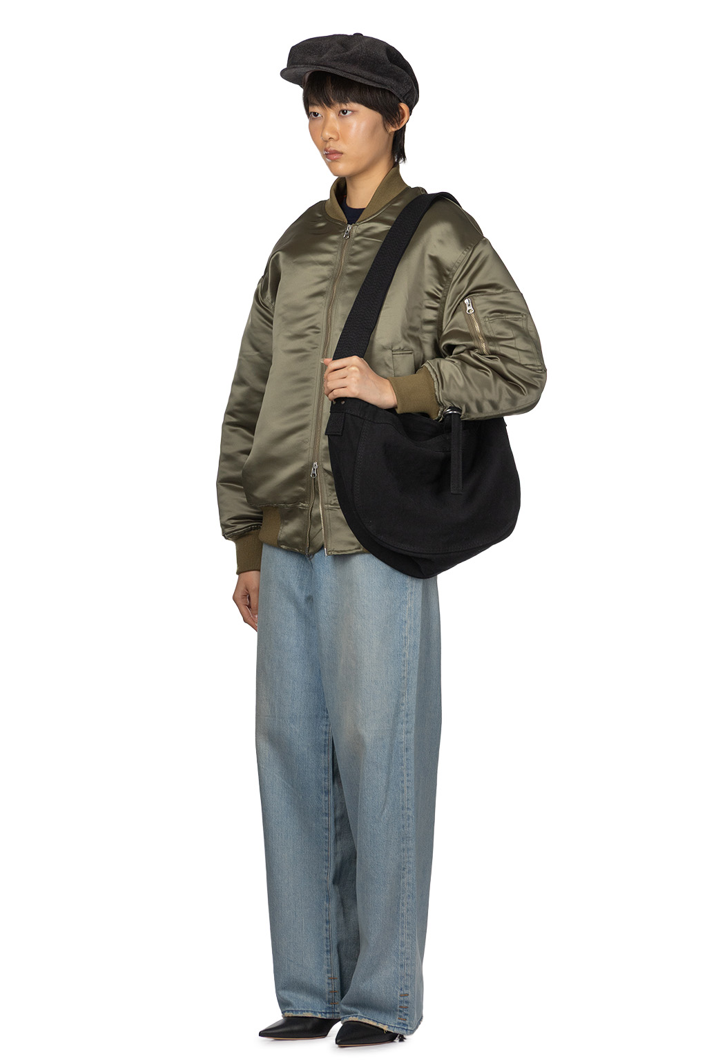 Manon - Heavy Satin Flight Jacket - Olive