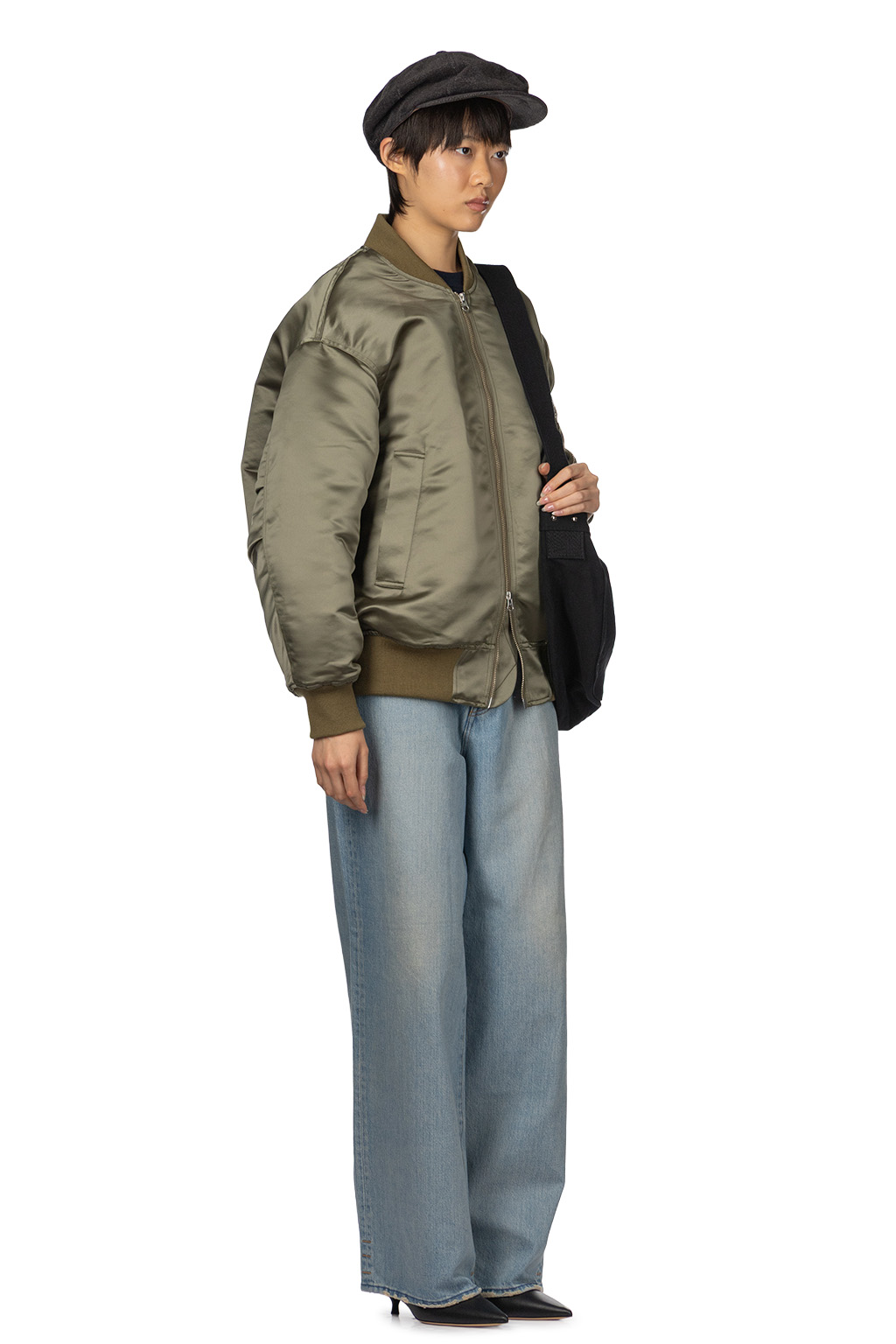 Manon - Heavy Satin Flight Jacket - Olive