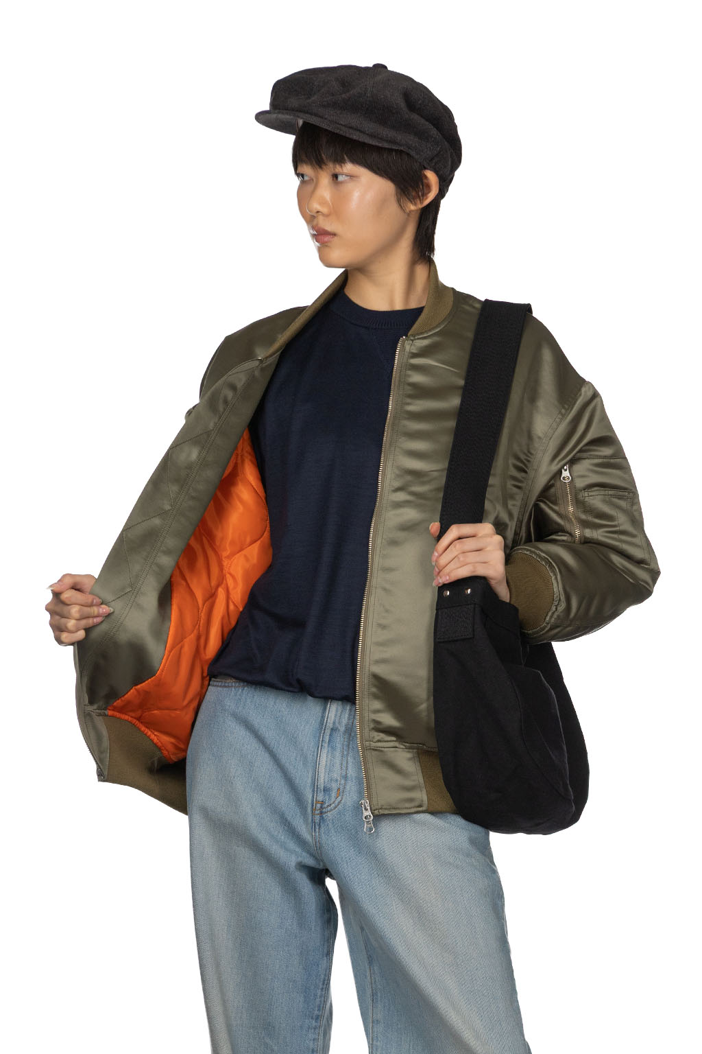 Manon - Heavy Satin Flight Jacket - Olive