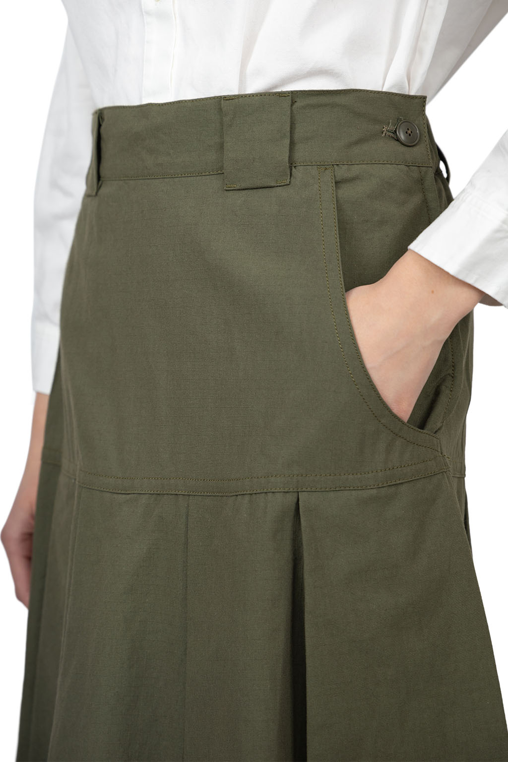 Manon - Lip Cloth Flare Tuck Skirt - Olive