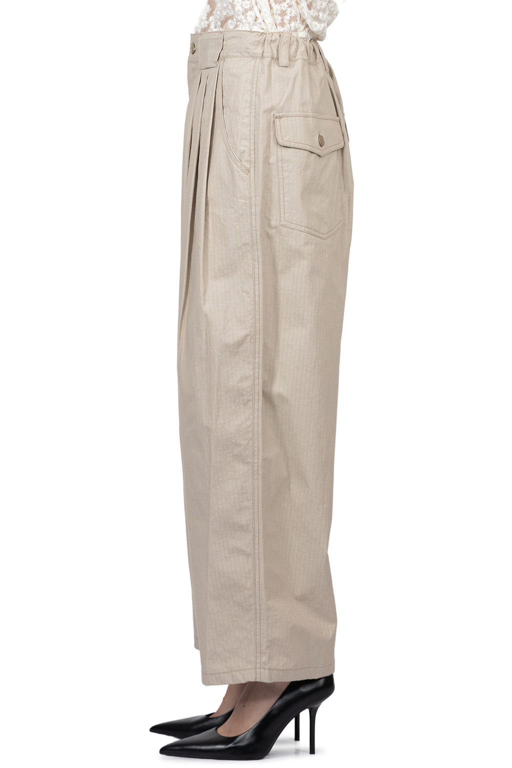 Manon - Lip Cloth Three Tuck Wide Pants - Beige