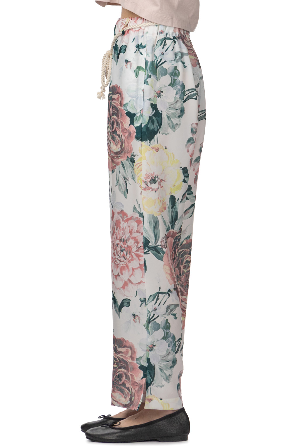 Manon - Original Big Flower Print Easy Pants - White