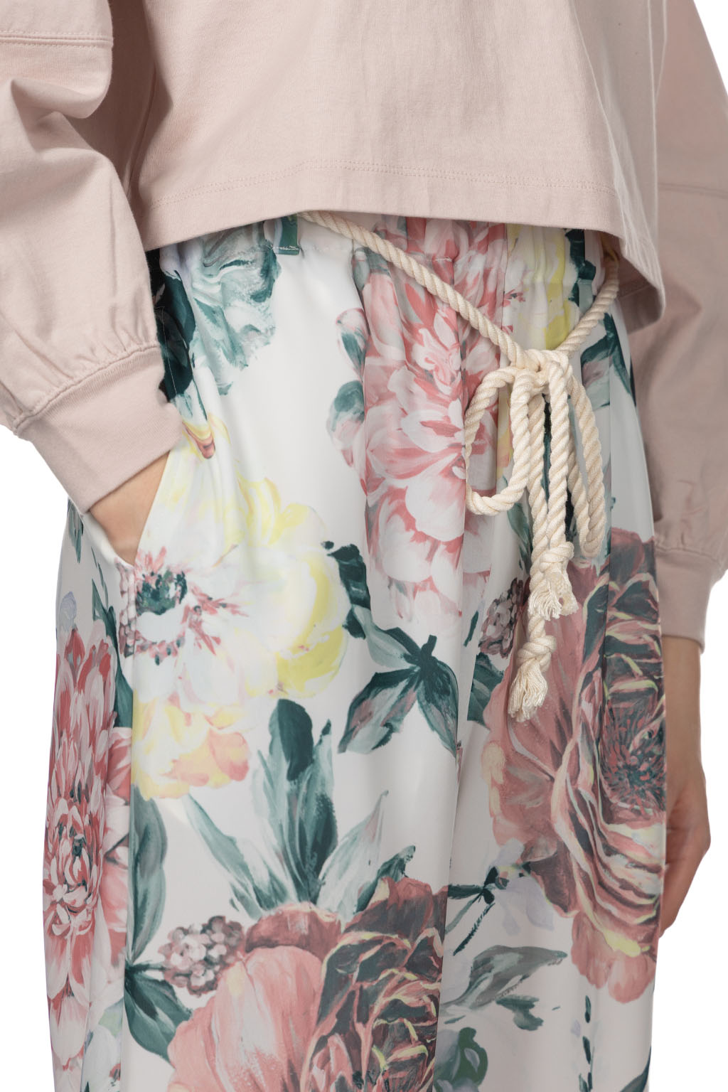 Manon - Original Big Flower Print Easy Pants - White