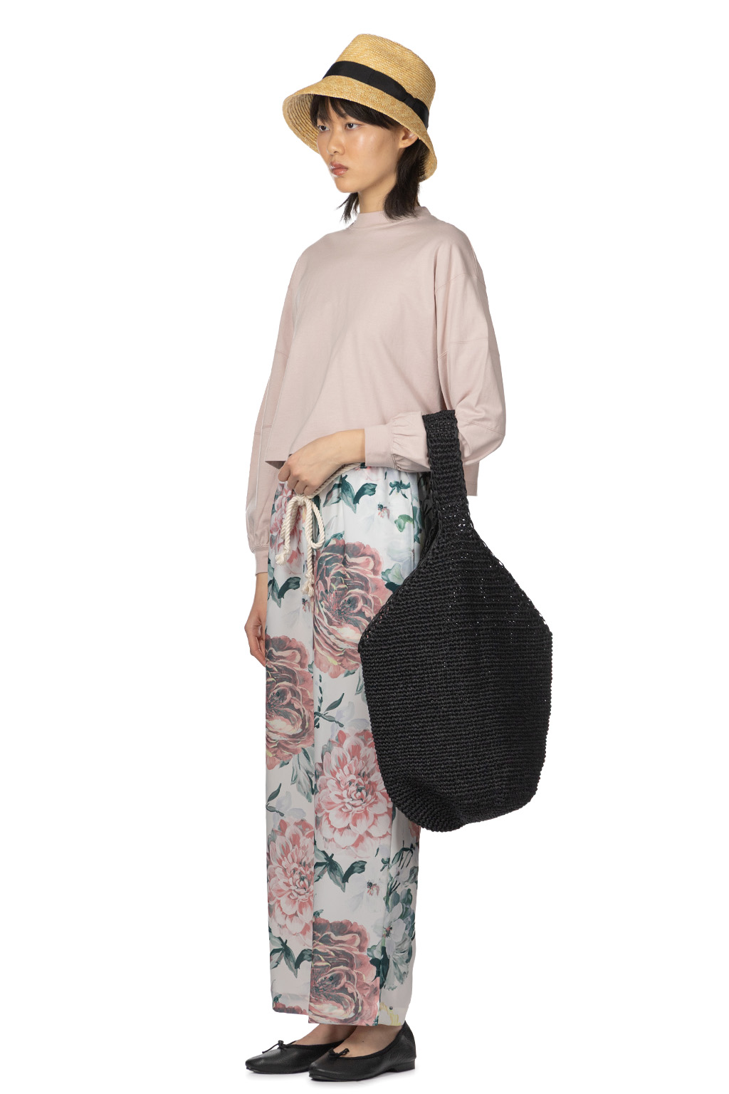 Manon - Original Big Flower Print Easy Pants - White