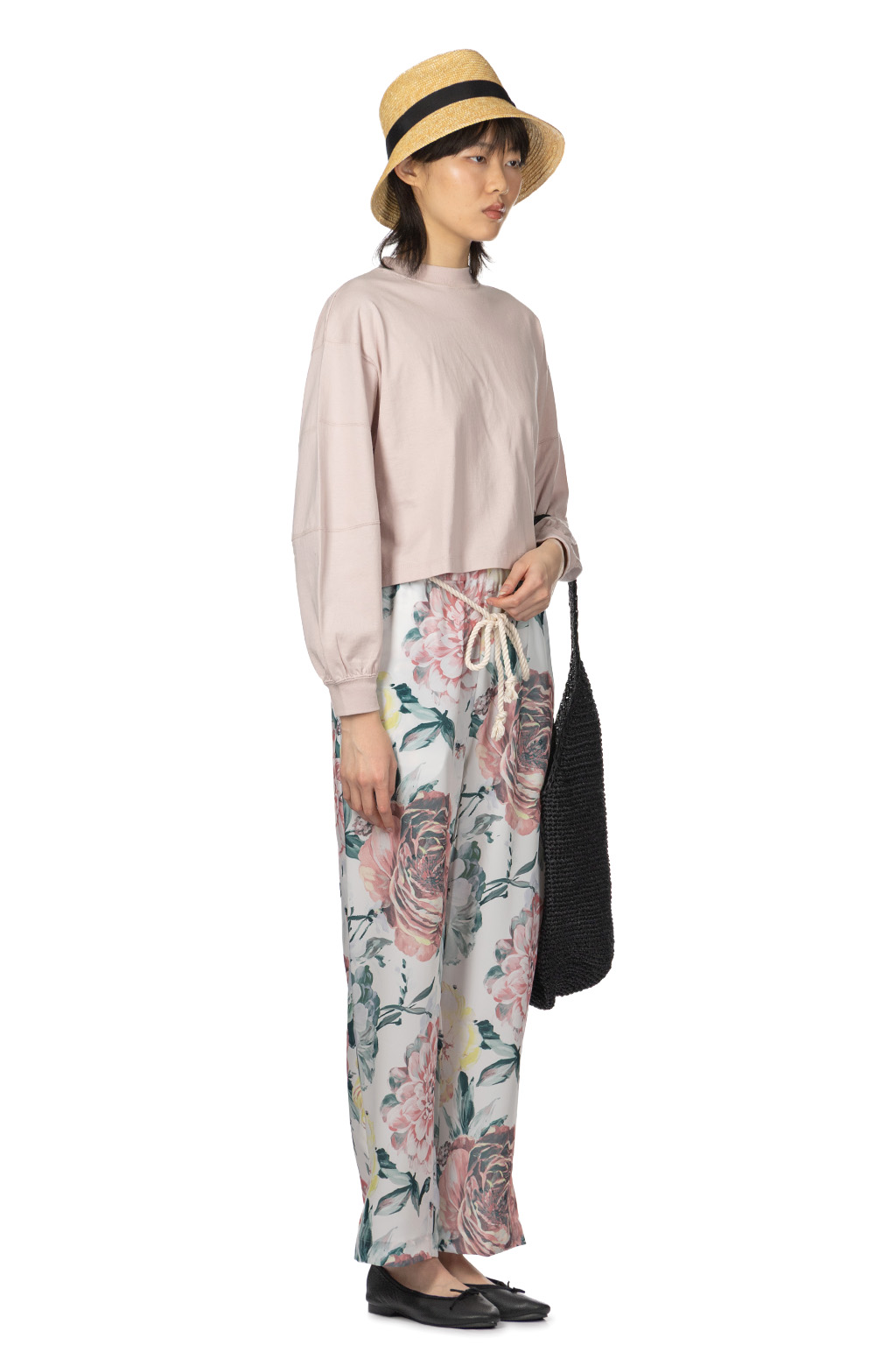 Manon - Original Big Flower Print Easy Pants - White