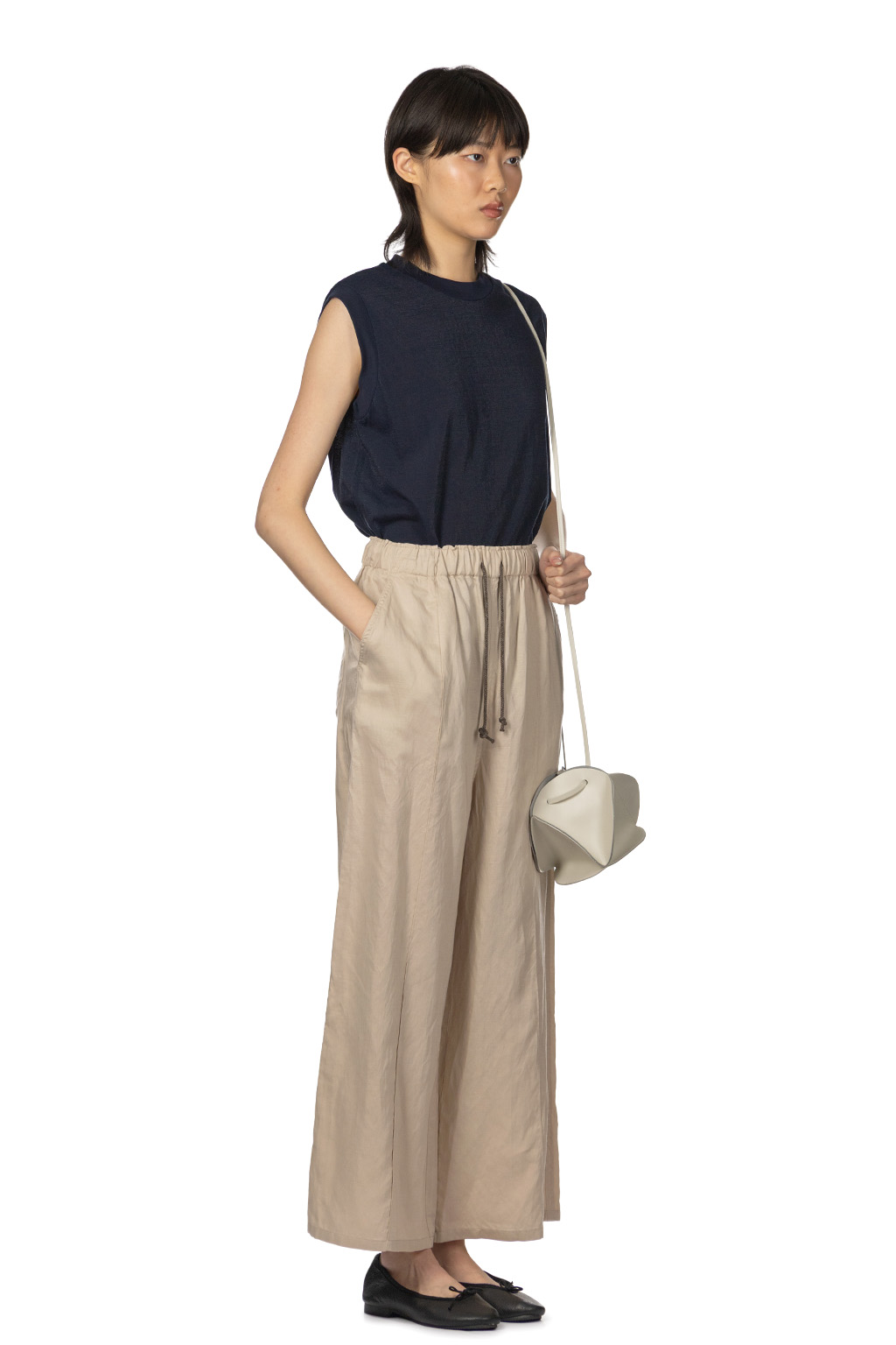 Manon - Pintuck Wide Pants - Beige