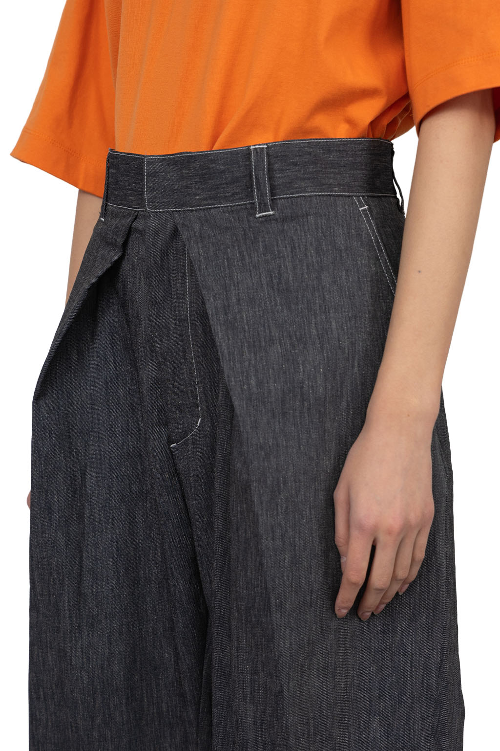 Manon - Slant Tuck Wide Pants - Navy