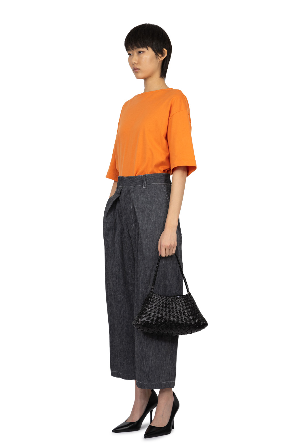 Manon - Slant Tuck Wide Pants - Navy