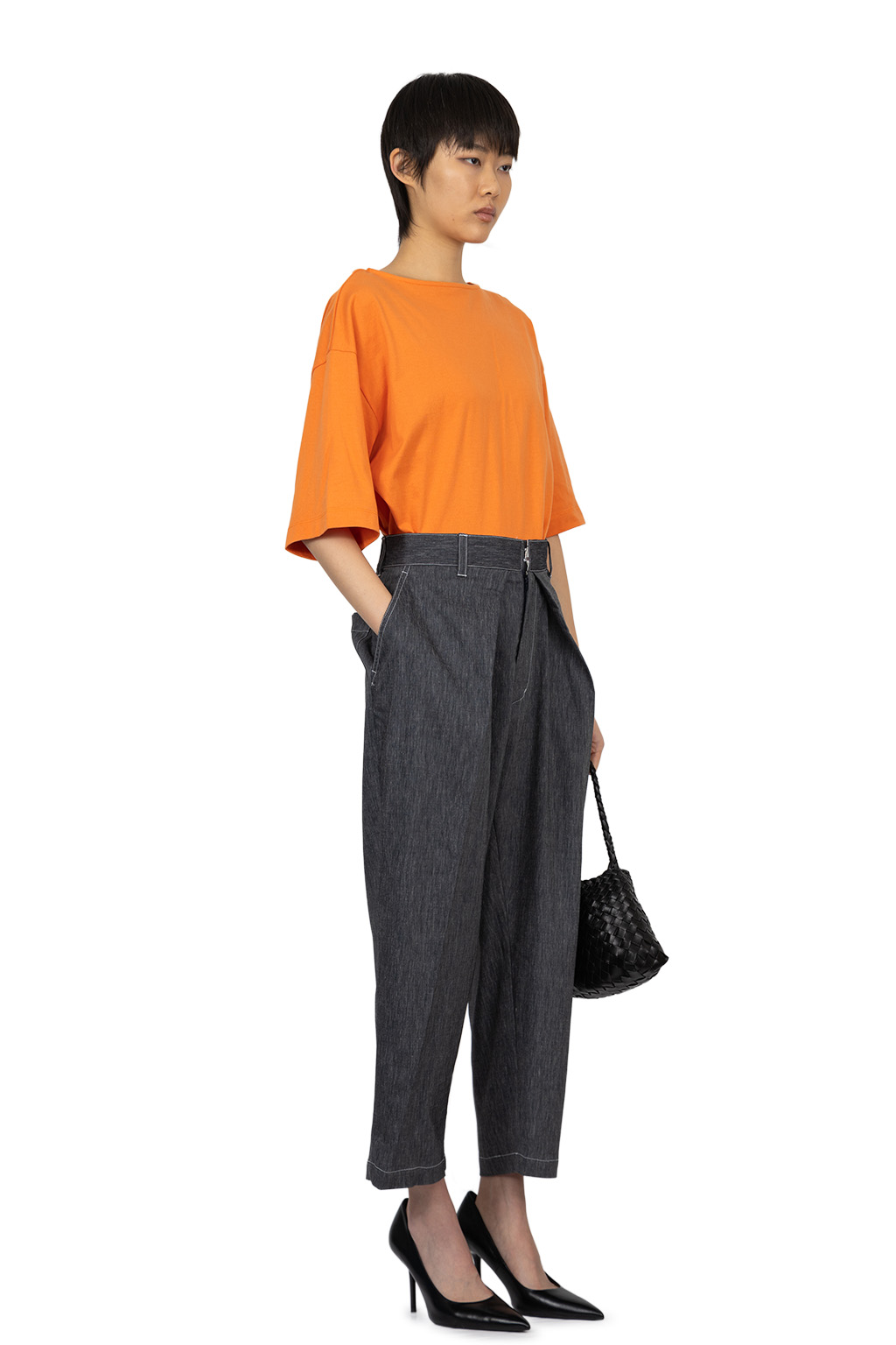 Manon - Slant Tuck Wide Pants - Navy
