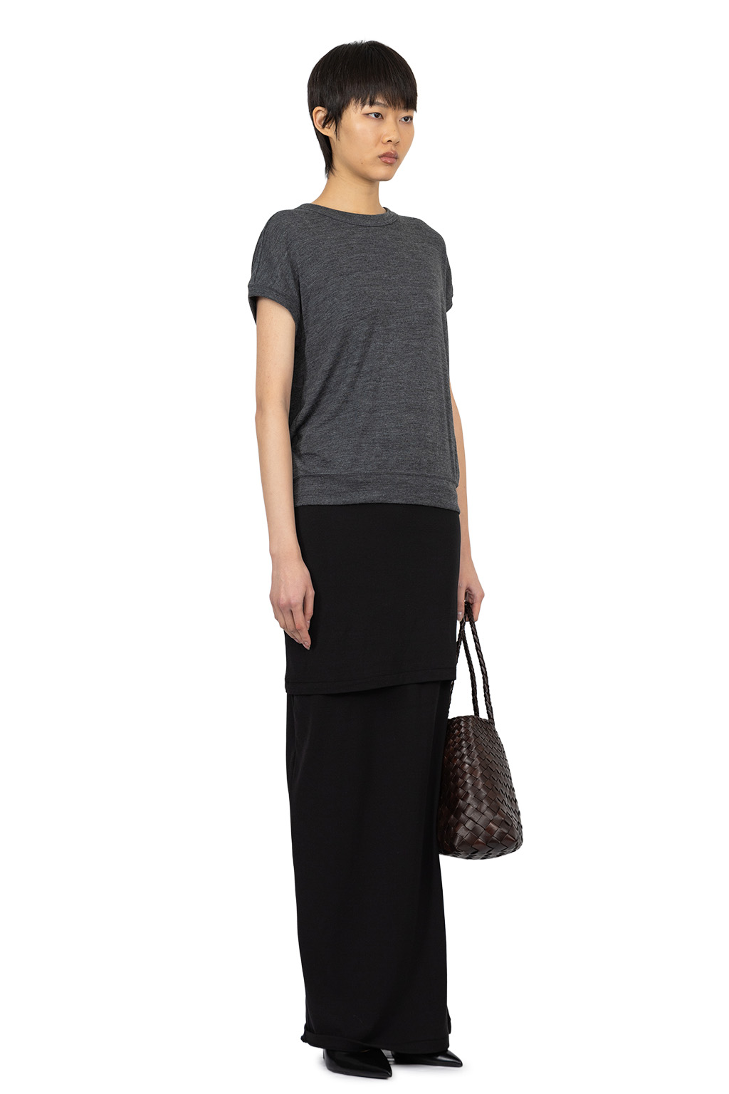 Manon - Summer Wool French Sleeve Top - Charcoal