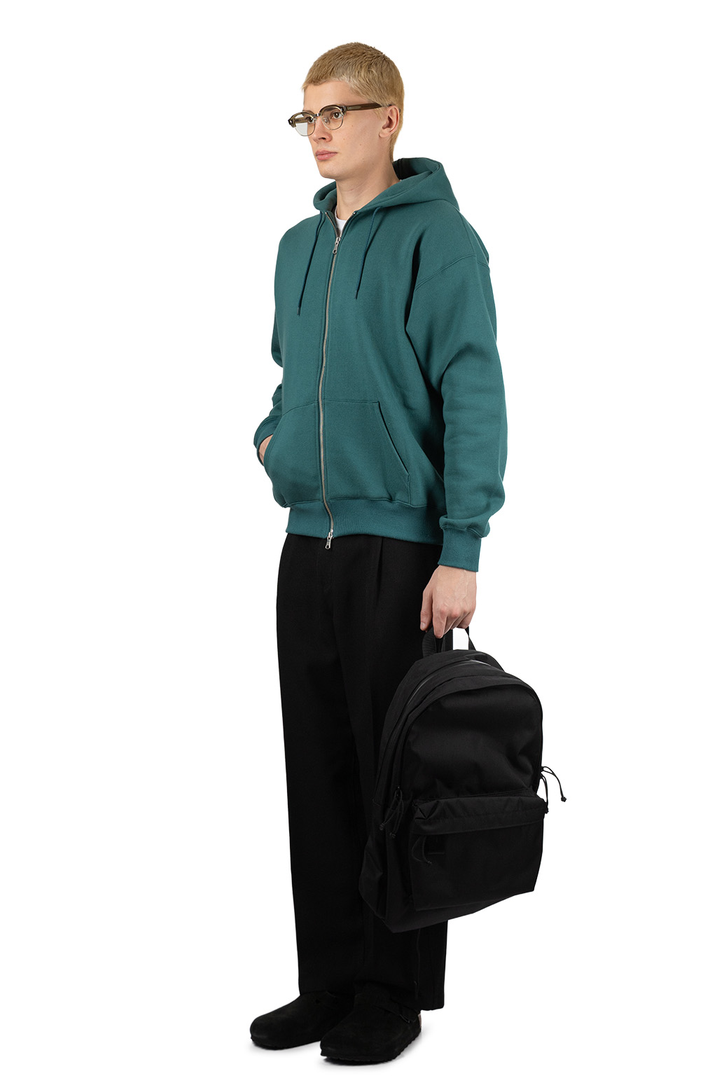 Manual Alphabet - Azuma Brushed Full-Zip Sweater - Emerald