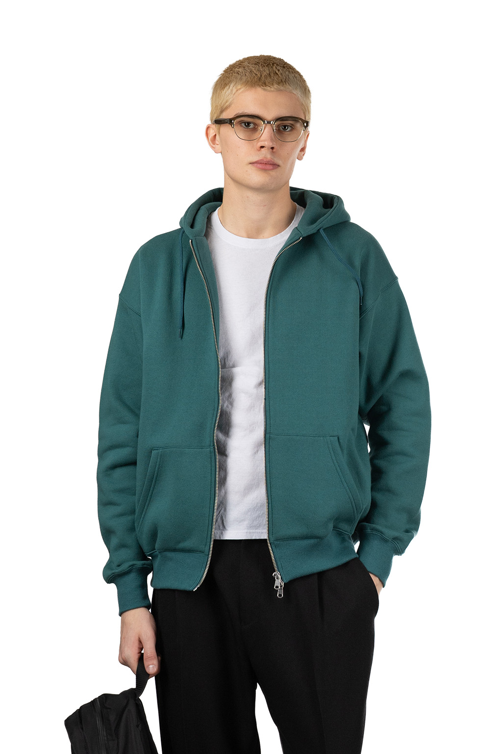 Manual Alphabet - Azuma Brushed Full-Zip Sweater - Emerald