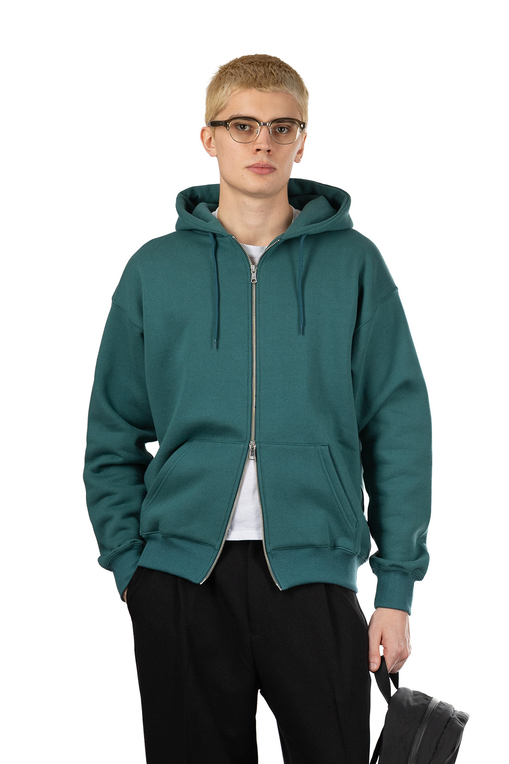 Manual Alphabet - Azuma Brushed Full-Zip Sweater - Emerald