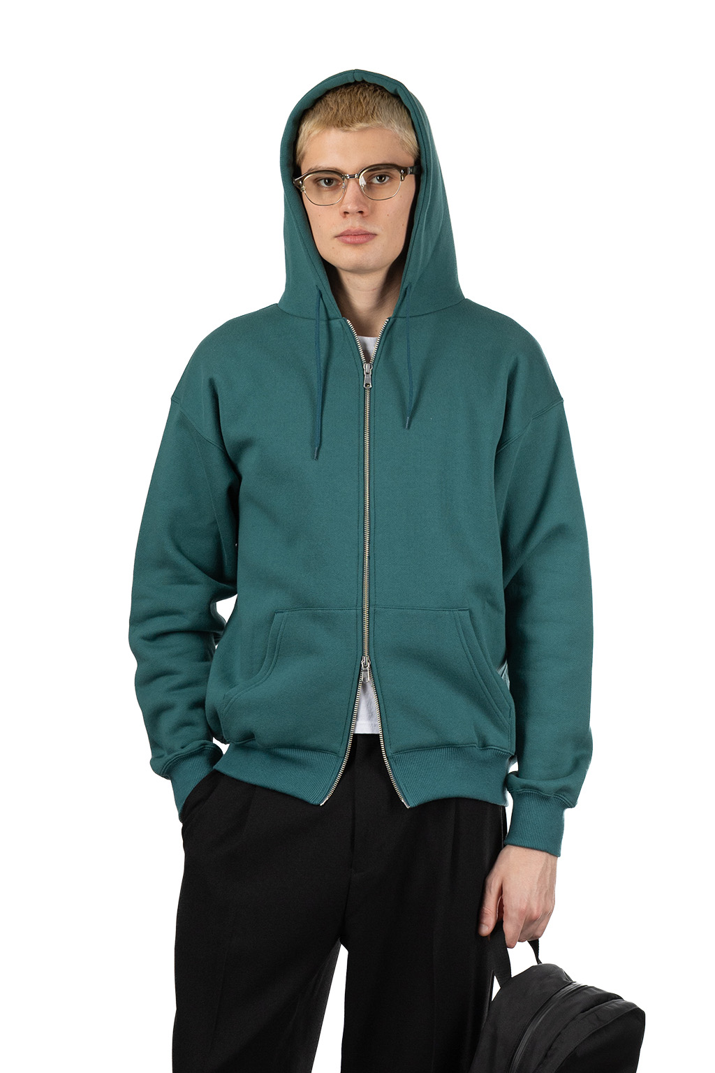 Manual Alphabet - Azuma Brushed Full-Zip Sweater - Emerald