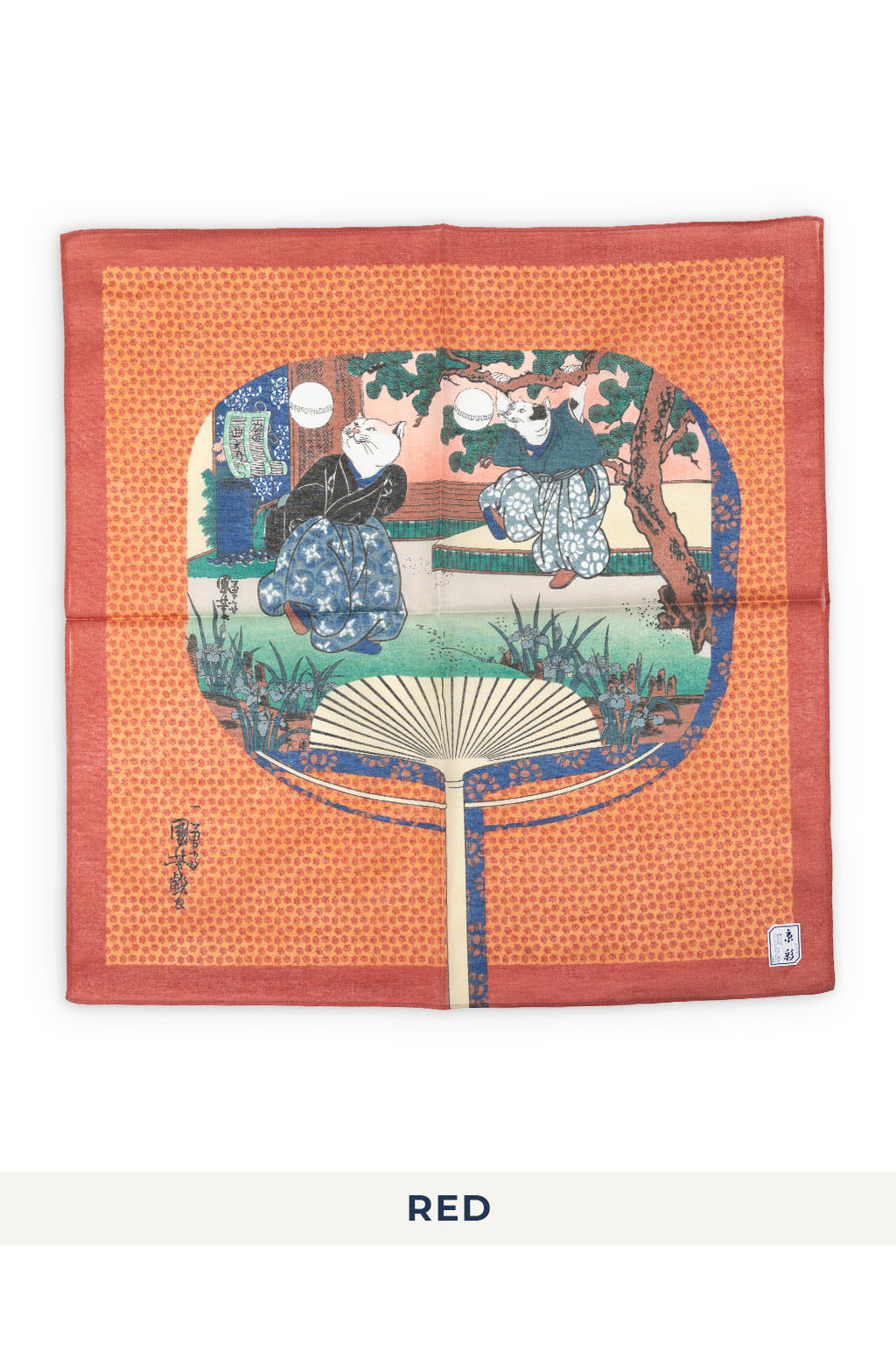Mino Washi - Handkerchief - 47.5 x 47.5cm - Cat's Curved Fan - 3 Colors