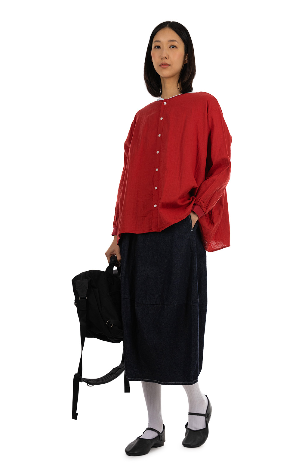NARU  - Double Gauze Flare 2-Way Blouse - Red
