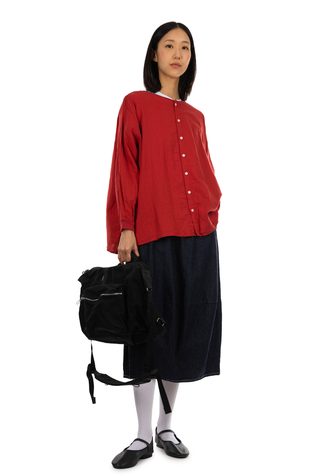 NARU  - Double Gauze Flare 2-Way Blouse - Red