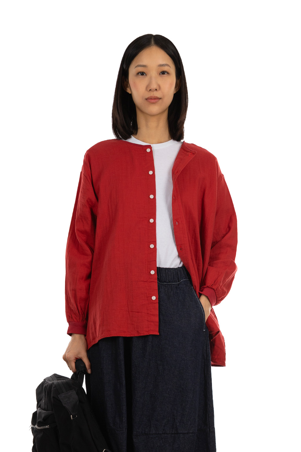 NARU  - Double Gauze Flare 2-Way Blouse - Red