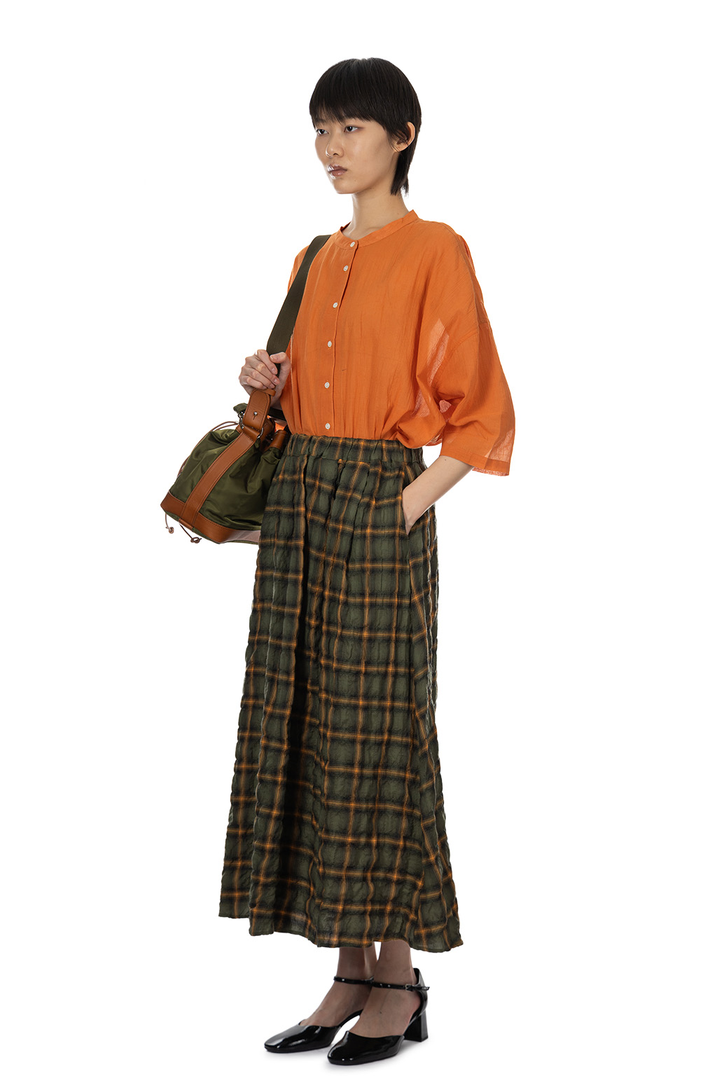 NARU  - Herringbone Shearling Skirt - Khaki