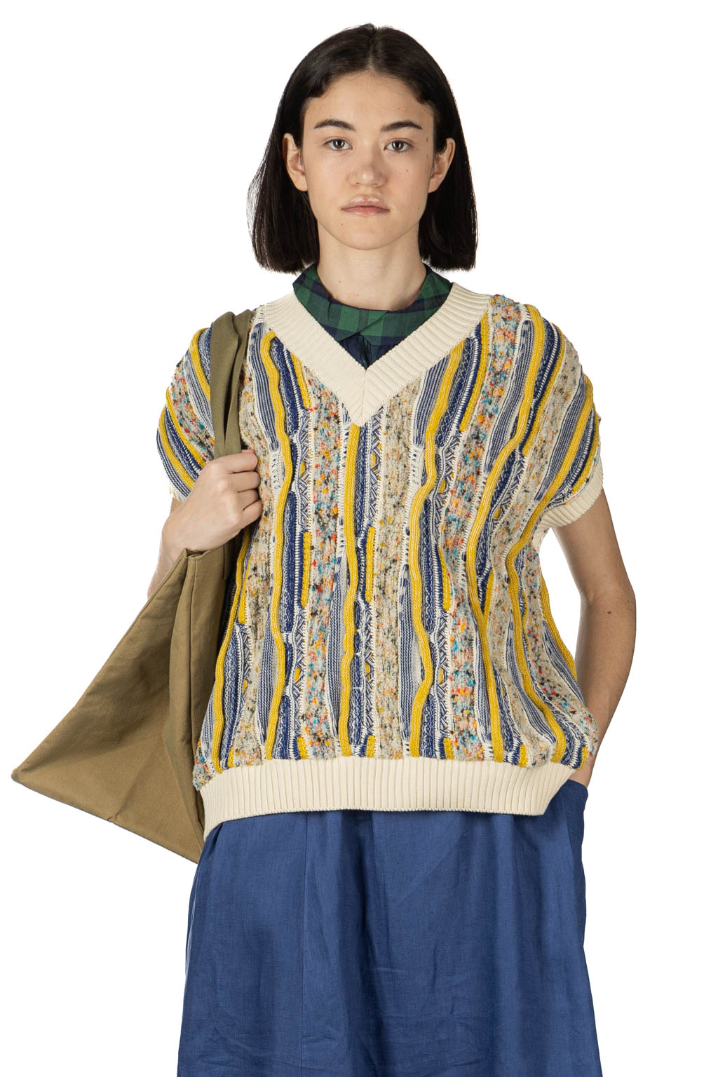 NARU  - Marble Wave Crew Neck Vest  - Blue