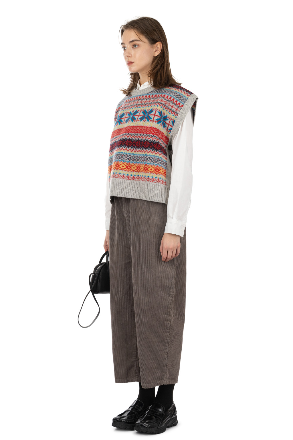 NARU  - Tasmania Wool Fair Isle Box Vest - Grey