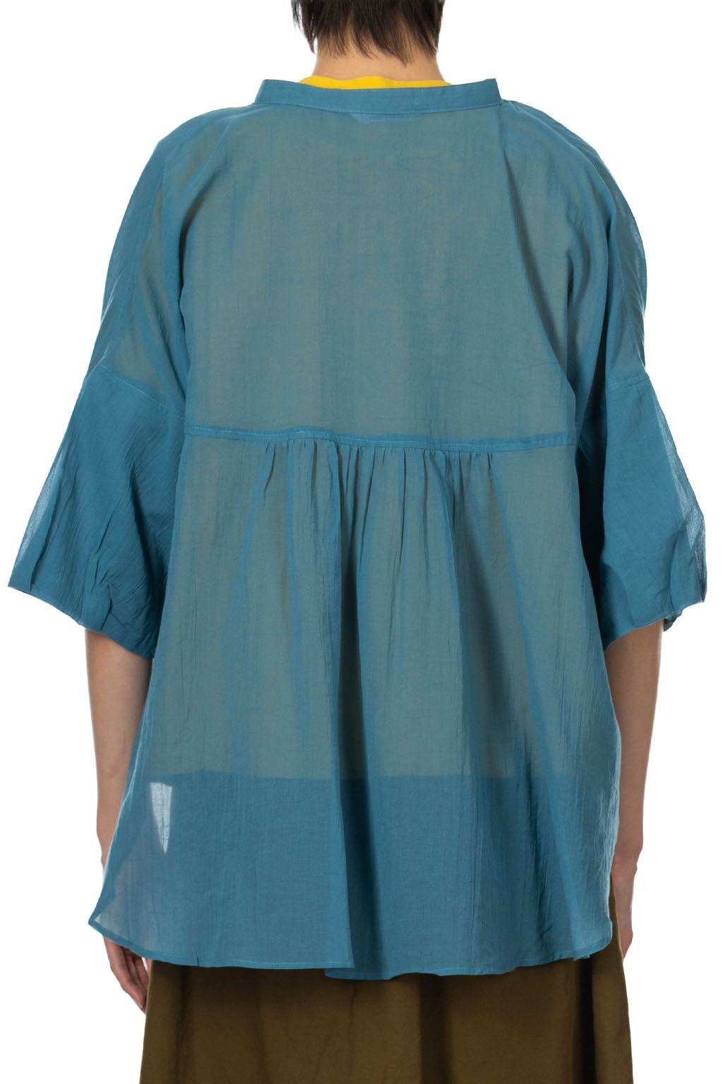 Nachukara - Boiled Wool Ballon Sleeve Blouse - Blue