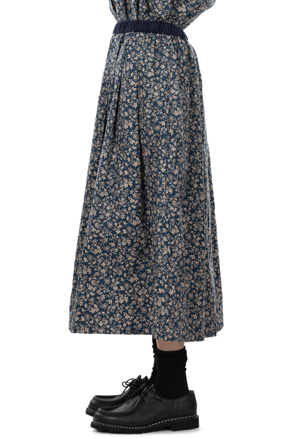 Nachukara - Corduroy Printed Gather Skirt - Blue