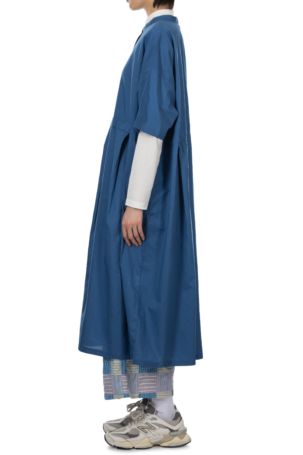 Nachukara - Cotton Lawn Short Sleeve Tuck Dress - Blue