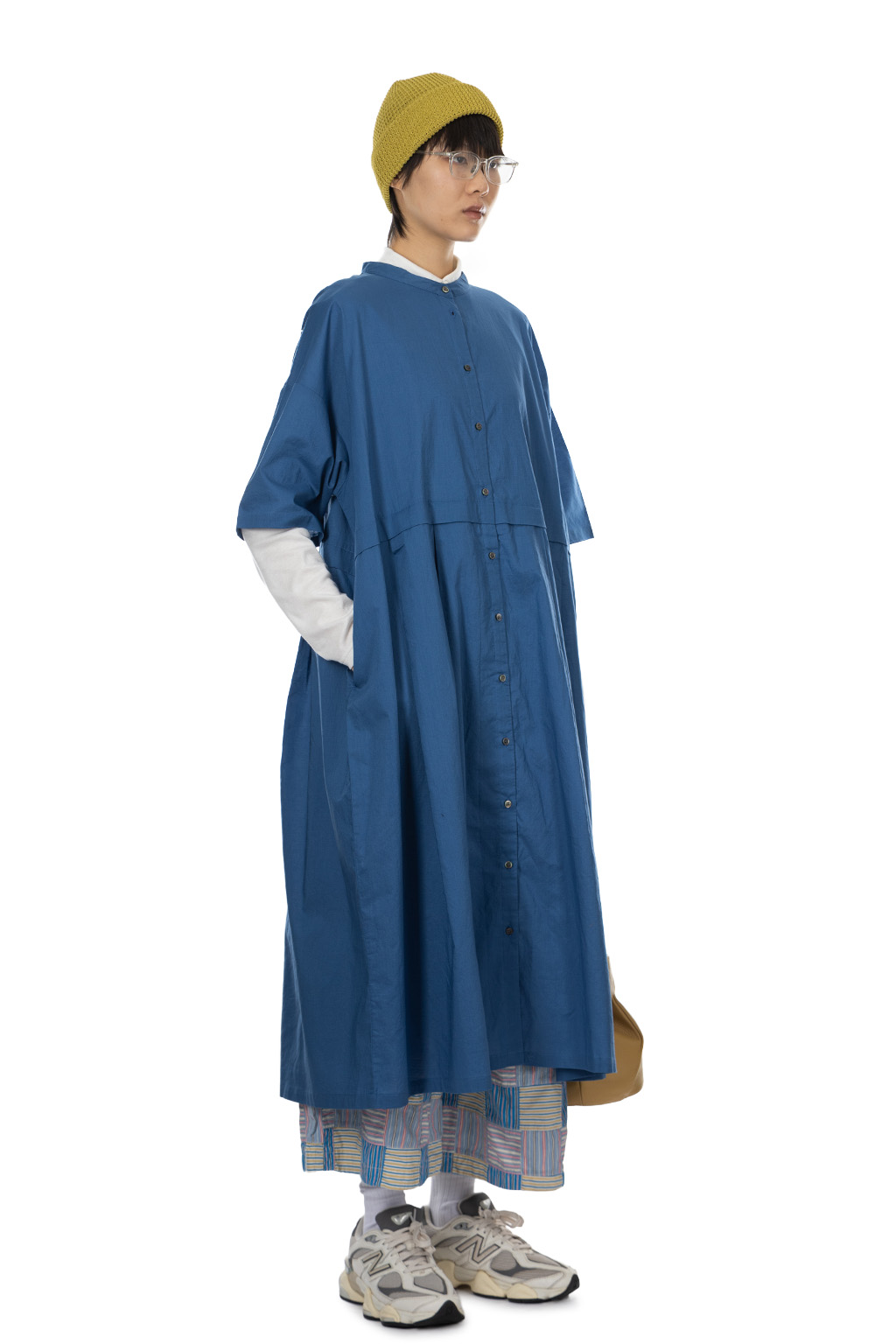 Nachukara - Cotton Lawn Short Sleeve Tuck Dress - Blue