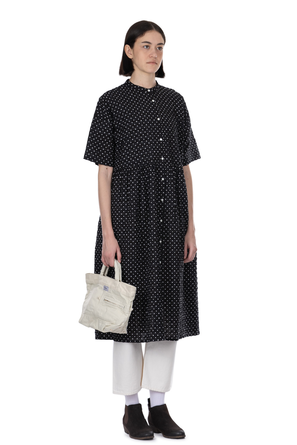 Nachukara - Ripple Dot Band Collar Dress - Black