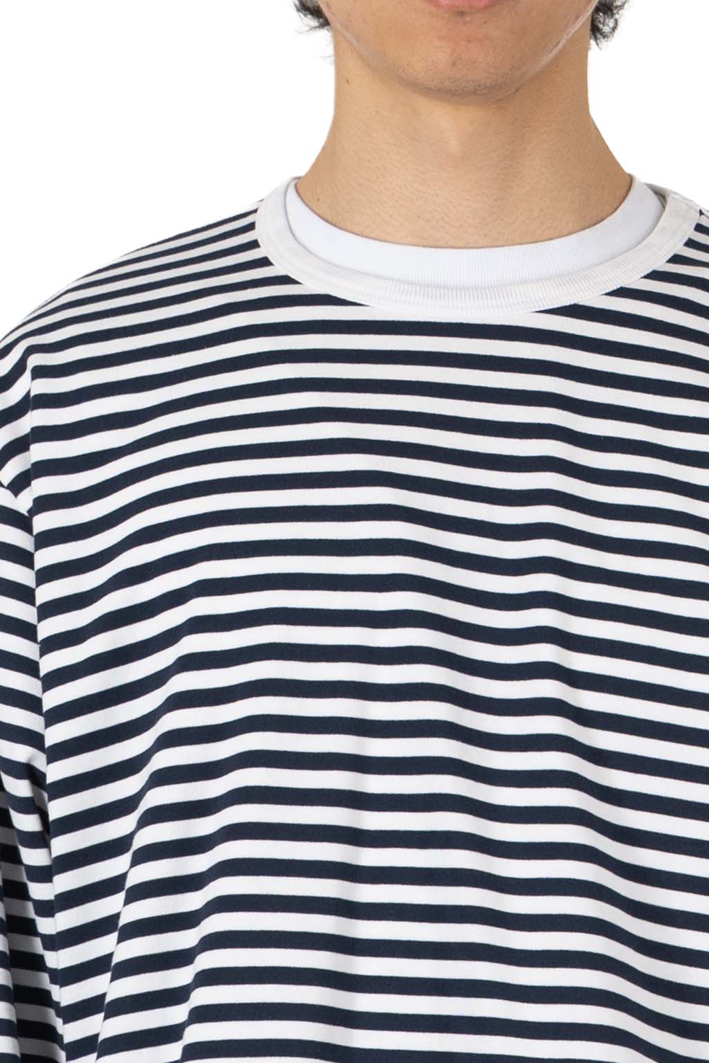 Nanamica (NAN) - Men COOLMAX Stripe Jersey Long Sleeves Tee - Navy x White