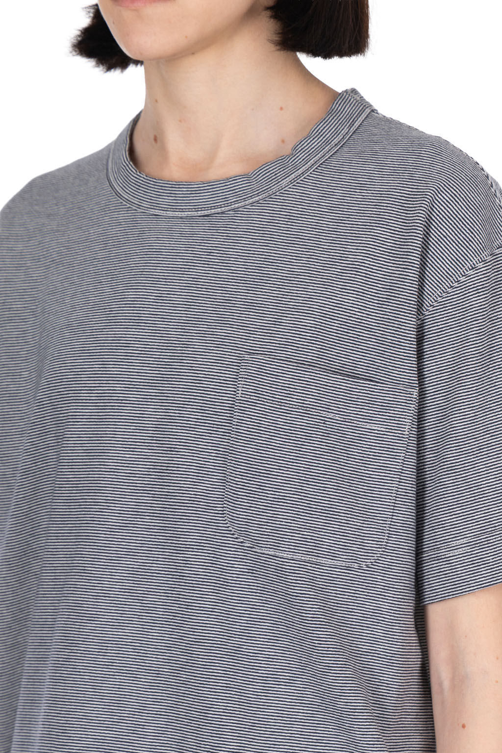 Nanamica (NAN) - Micro Stripe Pocket Tee - Navy x White