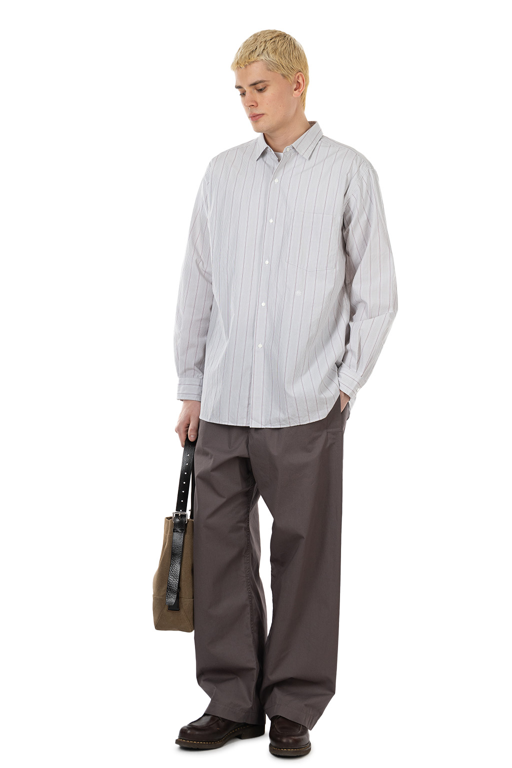 Nanamica (NAN) - Regular Collar Stripe Wind Shirt - Gray
