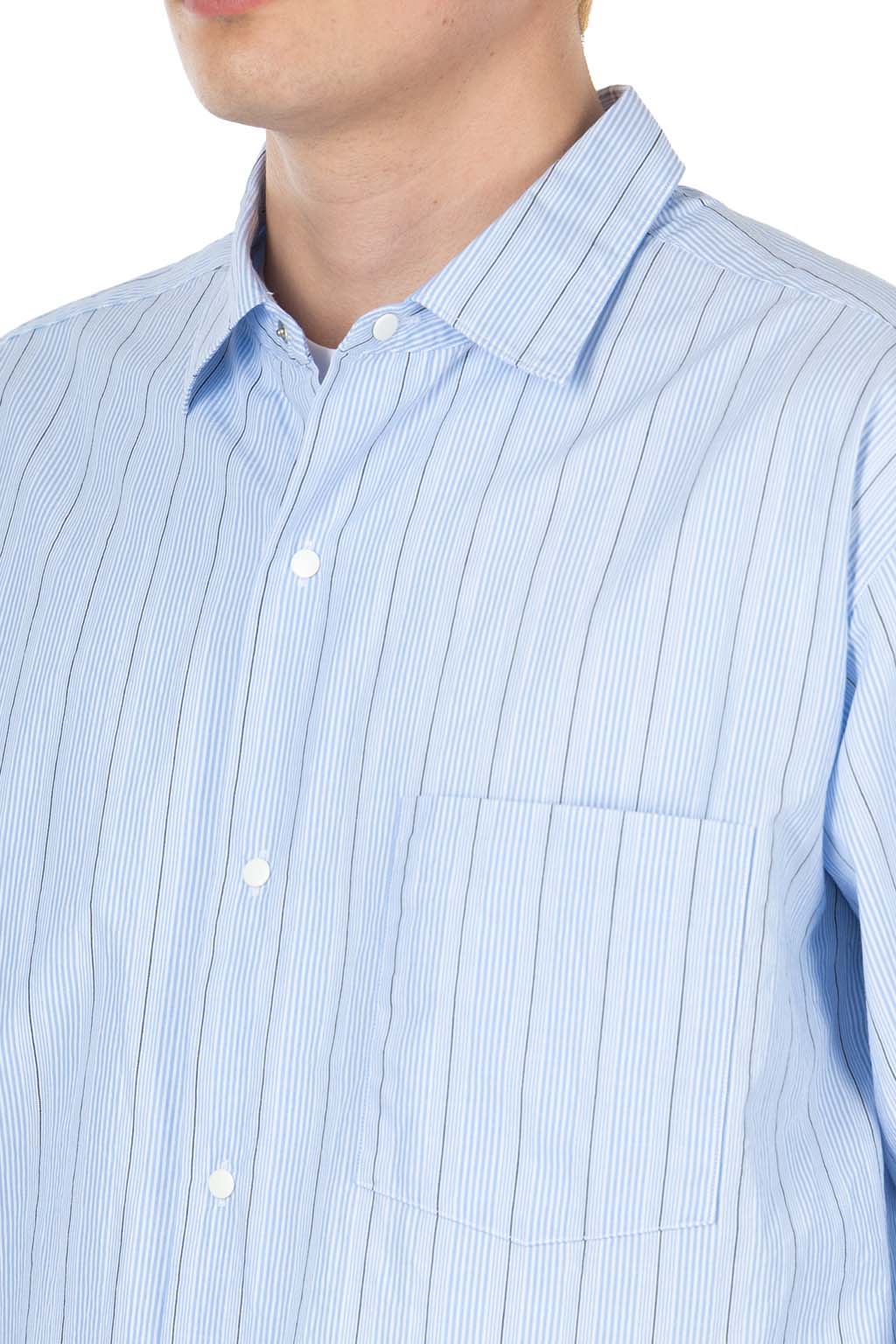 Nanamica (NAN) - Regular Collar Stripe Wind Shirt - Sax