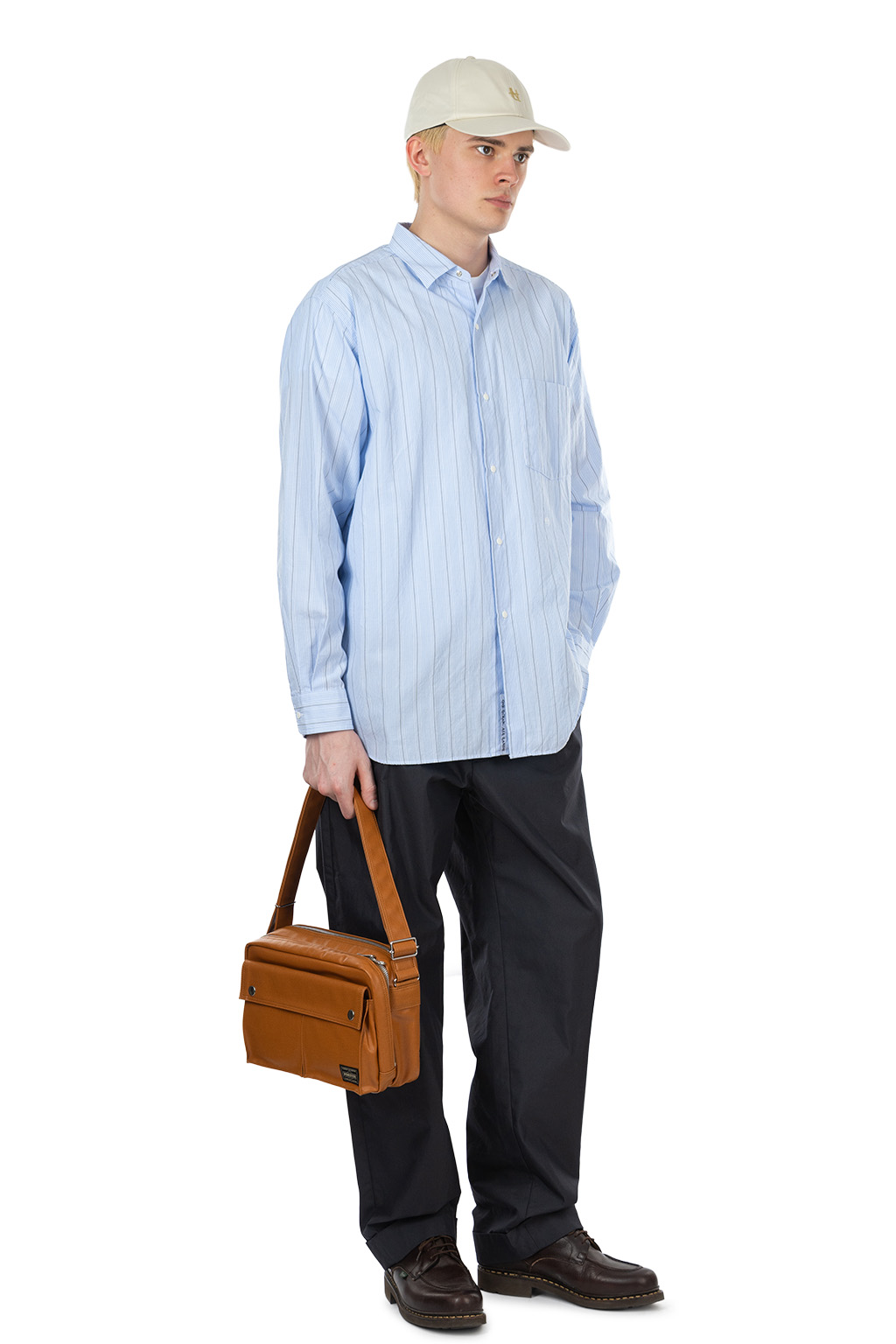 Nanamica (NAN) - Regular Collar Stripe Wind Shirt - Sax
