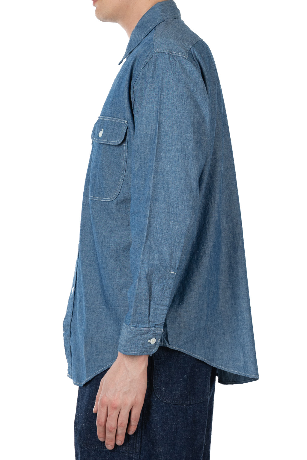 OrSlow - Chambray Work Shirt with Flap Pocket - Chambray