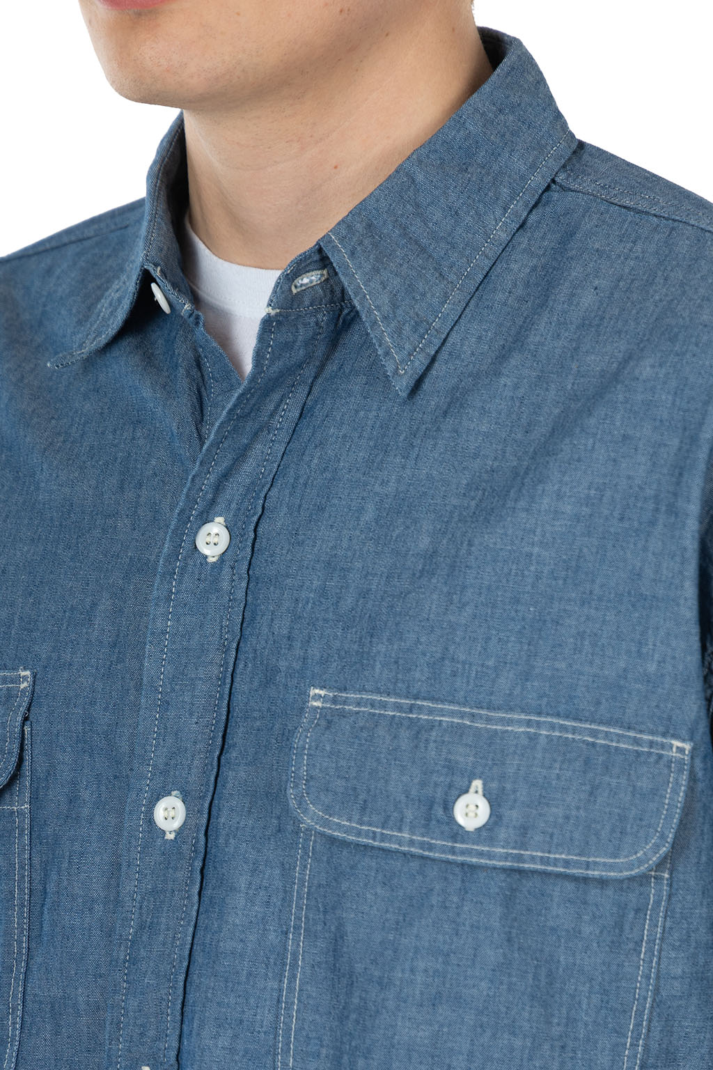 OrSlow - Chambray Work Shirt with Flap Pocket - Chambray