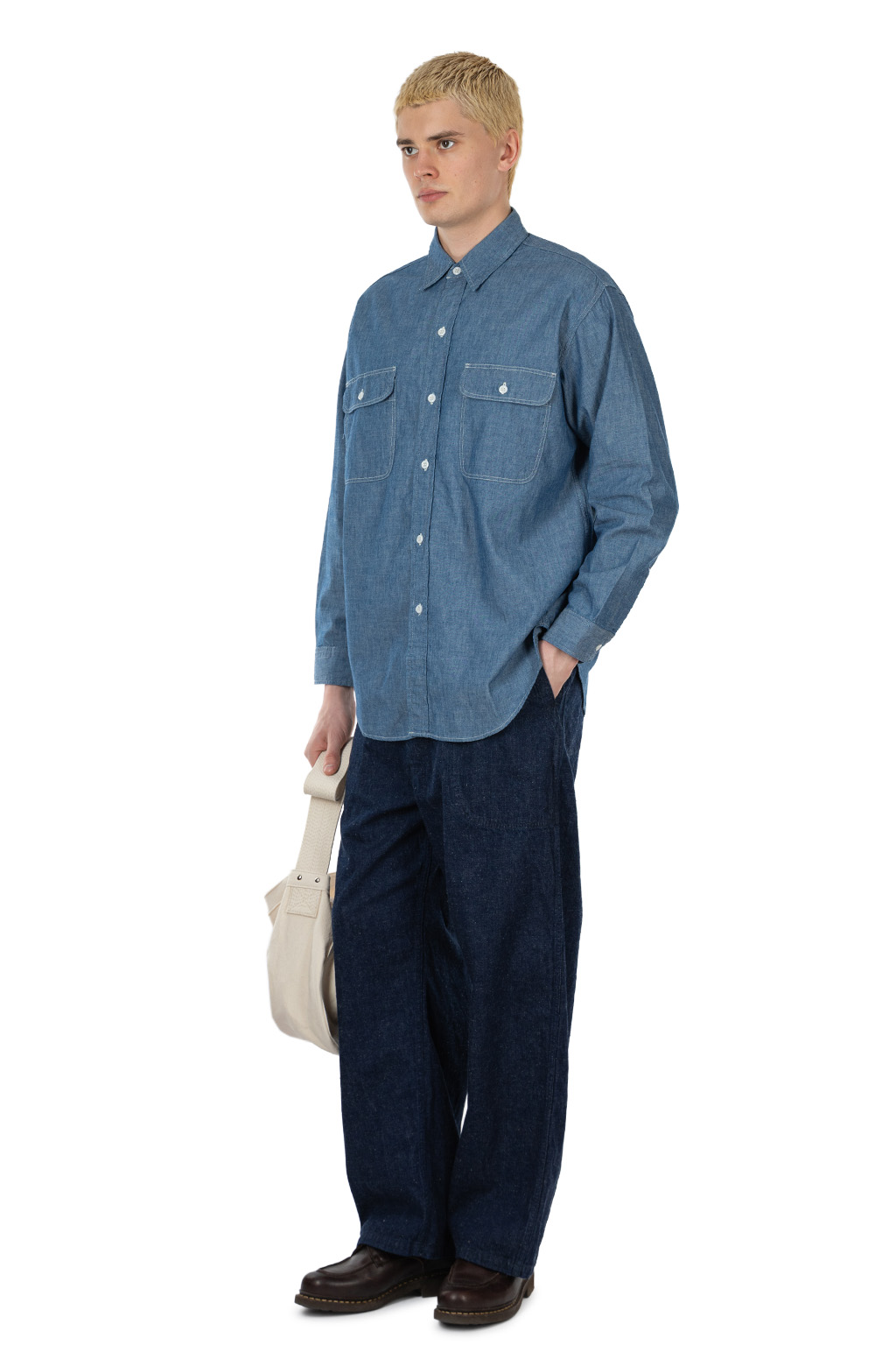 OrSlow - Chambray Work Shirt with Flap Pocket - Chambray