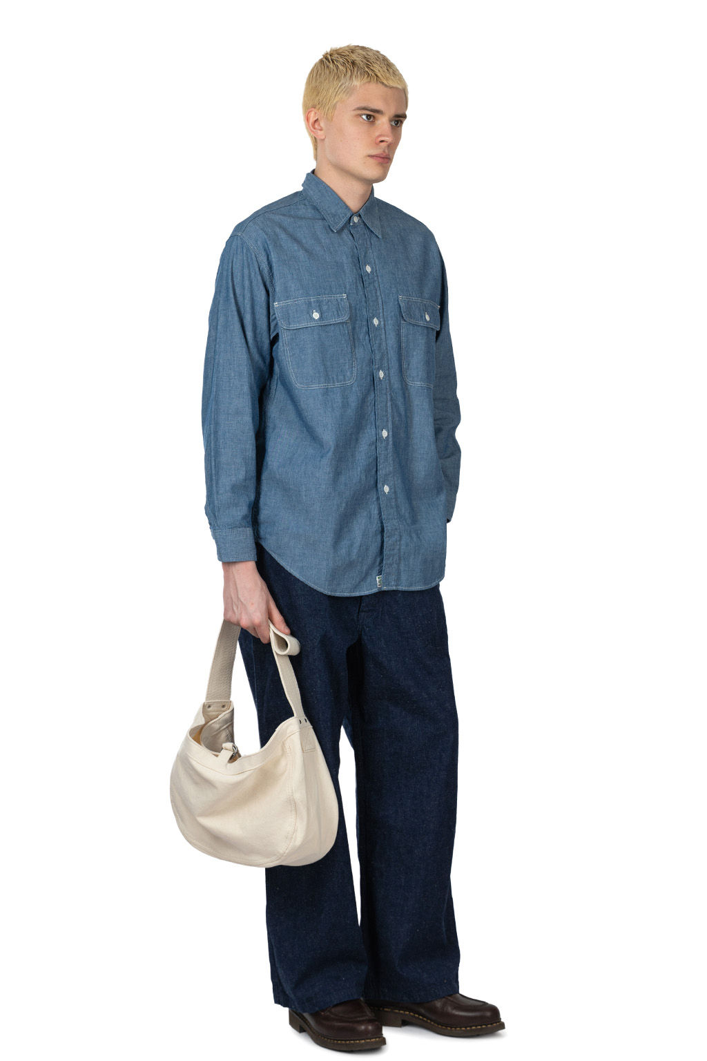OrSlow - Chambray Work Shirt with Flap Pocket - Chambray