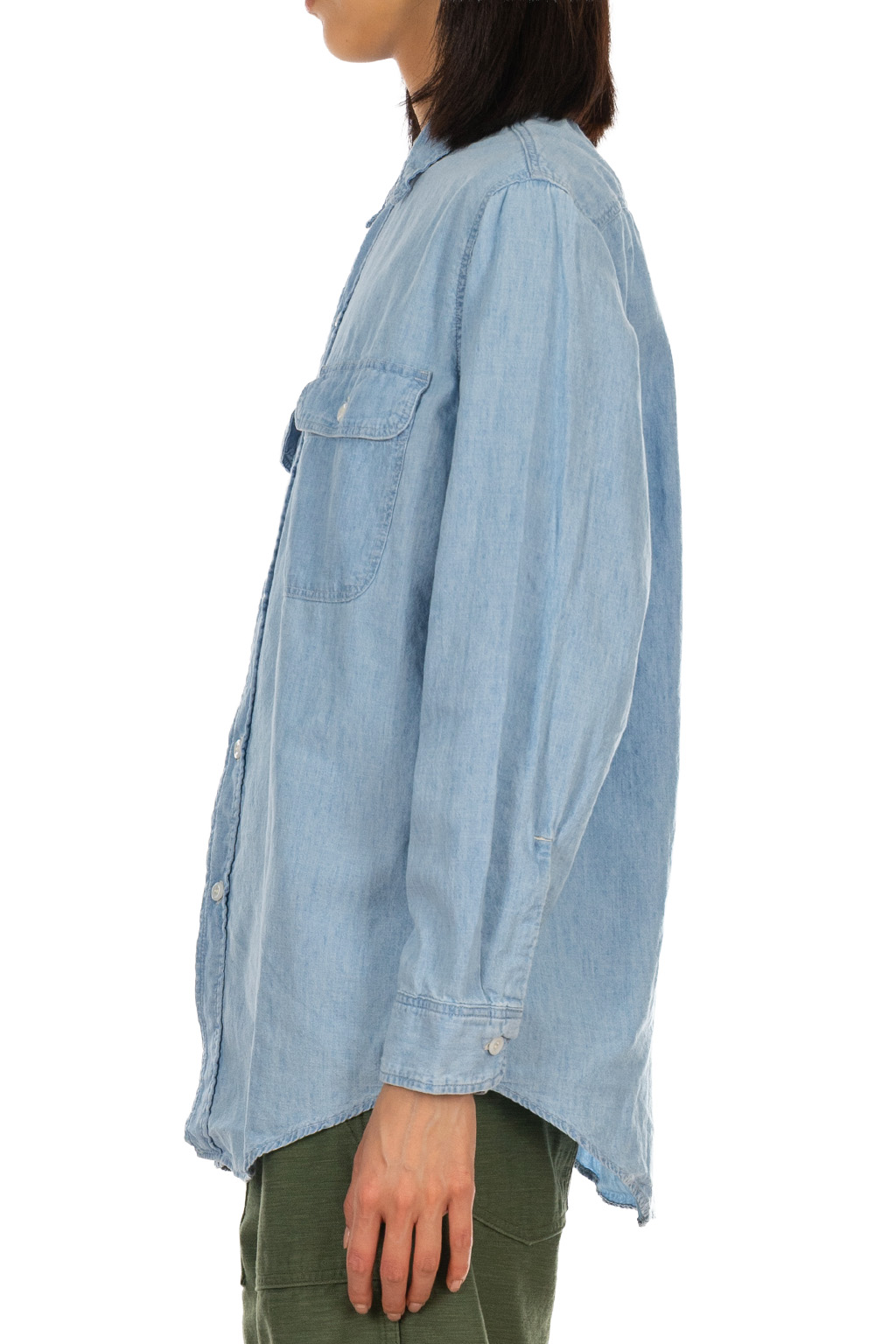 OrSlow - Chambray Work Shirt with Flap Pocket - Chambray Bleached