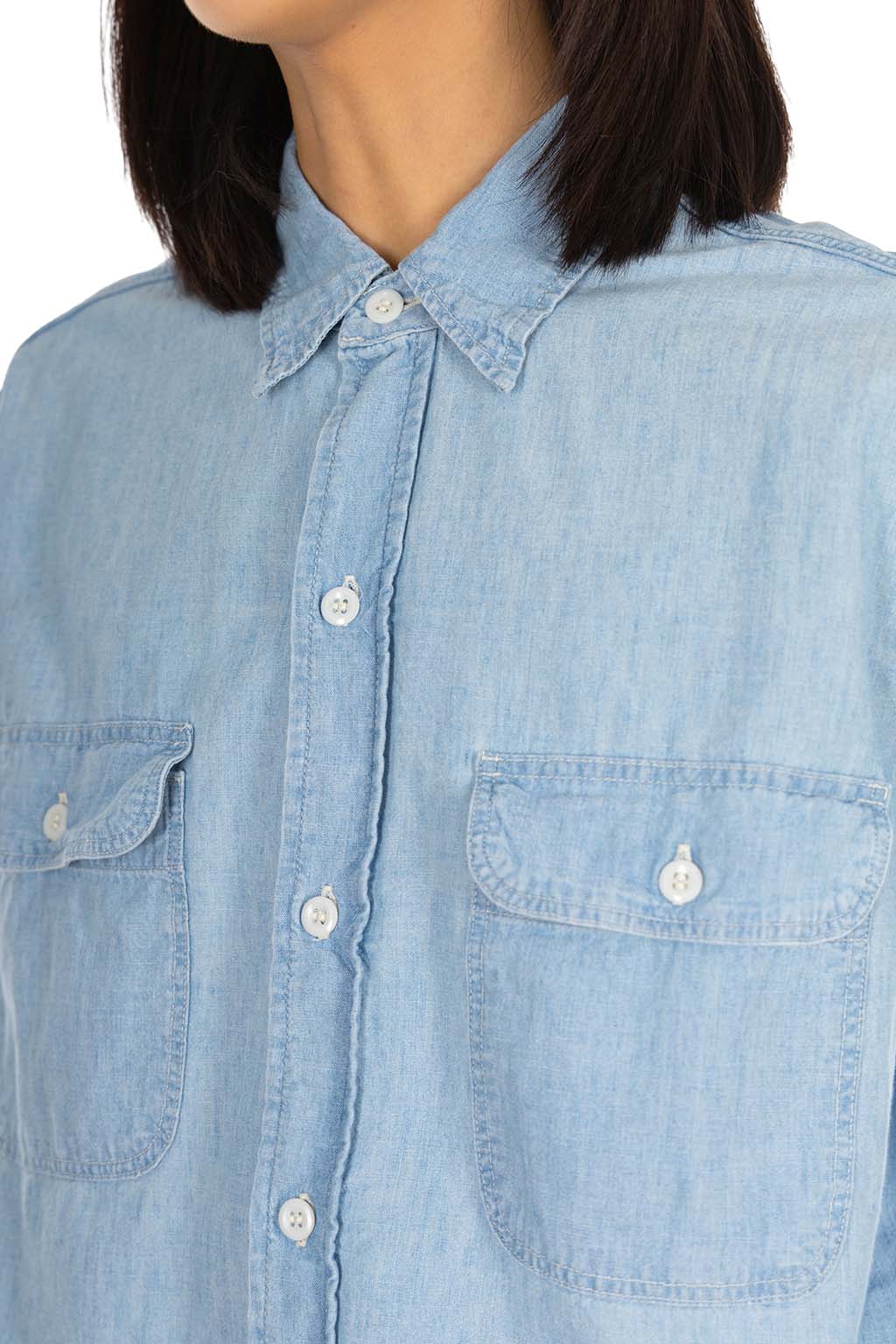 OrSlow - Chambray Work Shirt with Flap Pocket - Chambray Bleached