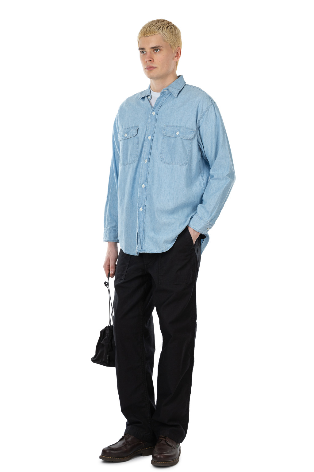 OrSlow - Chambray Work Shirt with Flap Pocket - Chambray Bleached