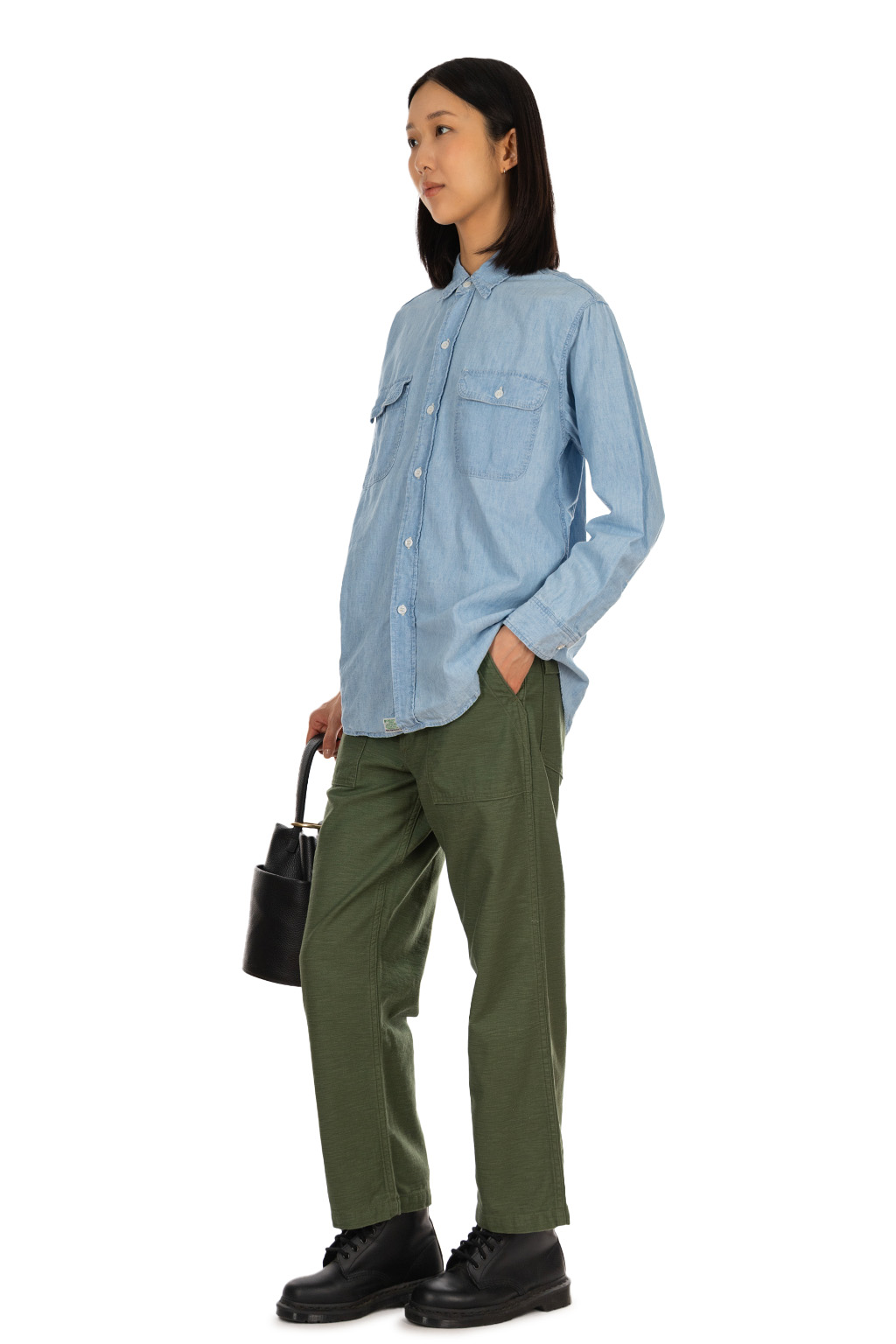 OrSlow - Chambray Work Shirt with Flap Pocket - Chambray Bleached