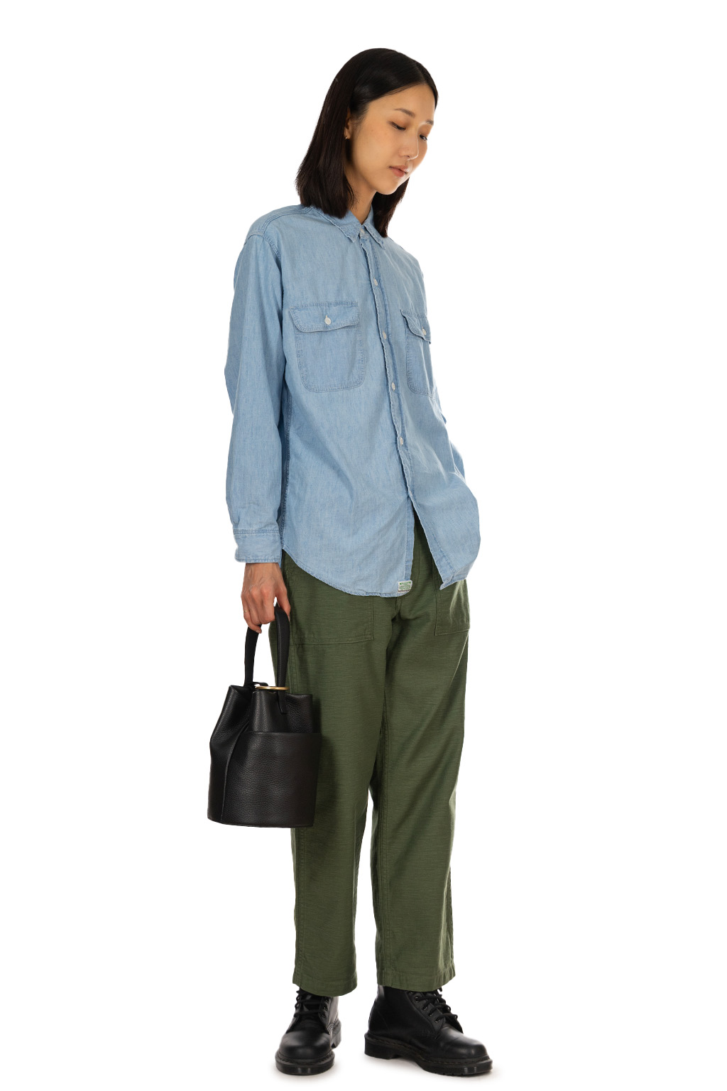 OrSlow - Chambray Work Shirt with Flap Pocket - Chambray Bleached